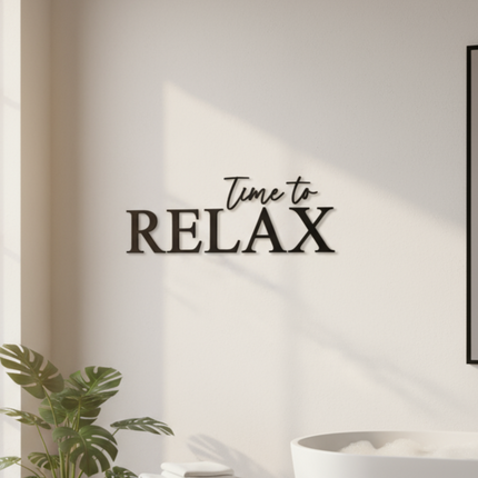 schriftzug aus holz time to relax in schwarz