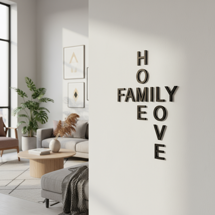 schriftzug aus holz home family love in schwarz