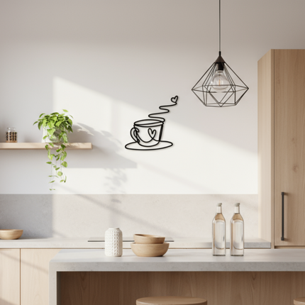 Line Art Kaffeetasse – stilvolle Wanddeko für Küche & Kaffee-Ecke   Schwarz / S-20 cm x 20 cm  Kraftélia    Wanddeko