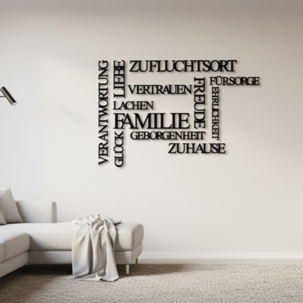 Familienwerte Wandbild – dekorative Wanddeko mit Begriffen rund um Familie & Zusammenhalt   Schwarz / S-30 cm x 45 cm  Kraftélia    Wanddeko
