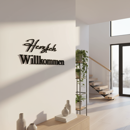 Herzlich Willkommen – Schriftzug aus Holz