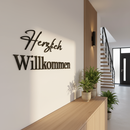 Herzlich Willkommen – Schriftzug aus Holz