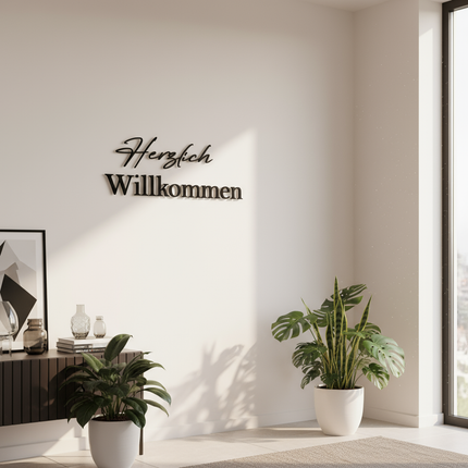 Herzlich Willkommen – Schriftzug aus Holz