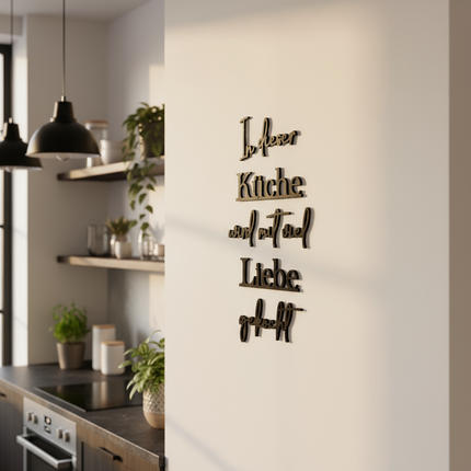 In dieser Küche wird mit viel Liebe gekocht – Holzschriftzug