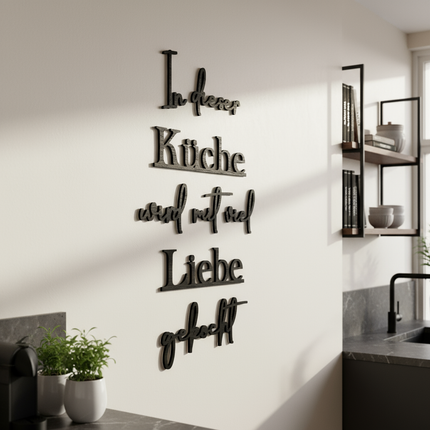 In dieser Küche wird mit viel Liebe gekocht – Holzschriftzug