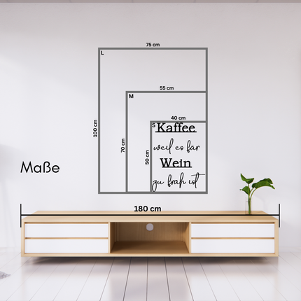Kaffee, weil es für Wein zu früh ist – witzige Wanddeko für Küche, Esszimmer & Hausbar   Schwarz / S-50 cm x 40 cm  Kraftélia    Wanddeko
