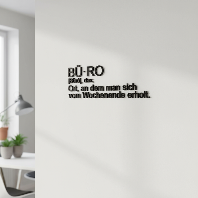 Design-Schriftzug „BÜRO“ – Elegant & originell   Schwarz / S-18 cm x 50 cm  Kraftélia    Wanddeko