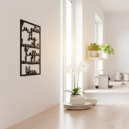 Ein guter Tag beginnt mit Kaffee und endet mit Wein – witzige Wanddeko für Küche, Esszimmer & Hausbar   Schwarz  Kraftélia    Wanddeko