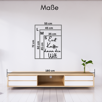 Erst Kaffee, dann die Welt - Holzschriftzug   Schwarz / S-45 cm x 35 cm  Kraftélia    Wanddeko