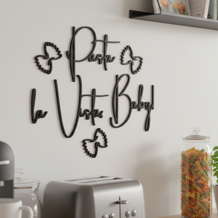 Pasta la Vista, Baby – witzige Wanddeko für Küche & Esszimmer   Schwarz / S-36 cm x 45 cm  Kraftélia    Wanddeko