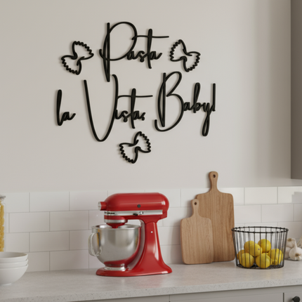 Pasta la Vista, Baby – witzige Wanddeko für Küche & Esszimmer   Schwarz / S-36 cm x 45 cm  Kraftélia    Wanddeko