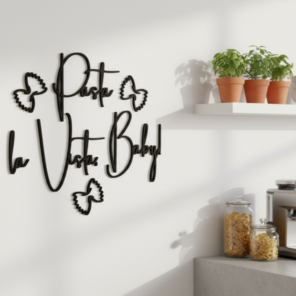 Pasta la Vista, Baby – witzige Wanddeko für Küche & Esszimmer   Schwarz / S-36 cm x 45 cm  Kraftélia    Wanddeko