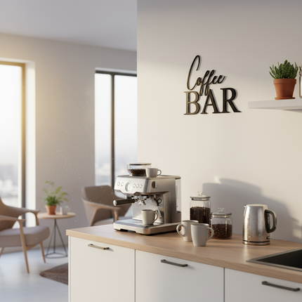 Coffee Bar – dekorative Wanddeko für Küche, Esszimmer & Hausbar   Schwarz / S-28 cm x 35 cm  Kraftélia    Wanddeko