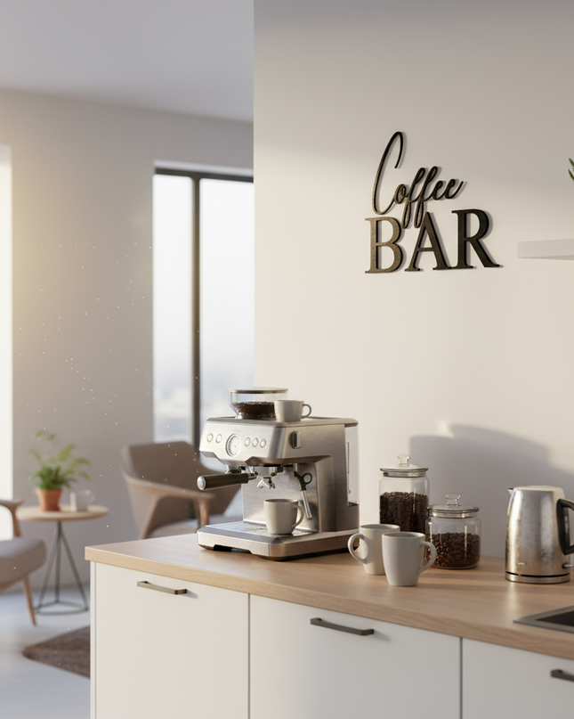 Coffee Bar – dekorative Wanddeko für Küche, Esszimmer & Hausbar   Schwarz / S-28 cm x 35 cm  Kraftélia    Wanddeko