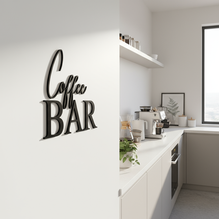 Coffee Bar – dekorative Wanddeko für Küche, Esszimmer & Hausbar   Schwarz / S-28 cm x 35 cm  Kraftélia    Wanddeko