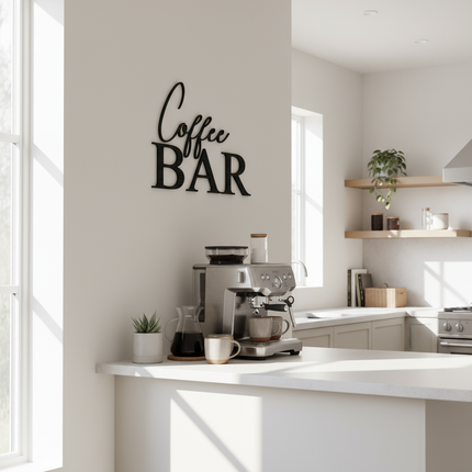 Coffee Bar – dekorative Wanddeko für Küche, Esszimmer & Hausbar   Schwarz / S-28 cm x 35 cm  Kraftélia    Wanddeko