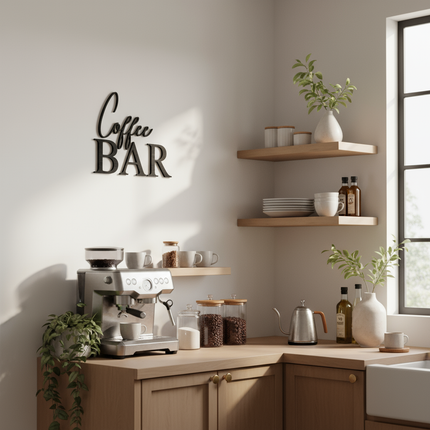 Coffee Bar – dekorative Wanddeko für Küche, Esszimmer & Hausbar   Schwarz / S-28 cm x 35 cm  Kraftélia    Wanddeko