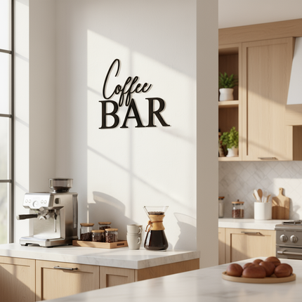 Coffee Bar – dekorative Wanddeko für Küche, Esszimmer & Hausbar   Schwarz / S-28 cm x 35 cm  Kraftélia    Wanddeko