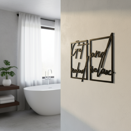 Get naked and relax - Holzschriftzug fürs Badezimmer   Schwarz / S - 20 cm x 30 cm  Kraftélia    Wanddeko