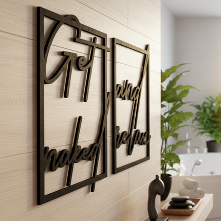 Get naked and relax – zweiteiliges Wandbild für Badezimmer & Wellness   Schwarz / S - 20 cm x 30 cm  Kraftélia    Wanddeko