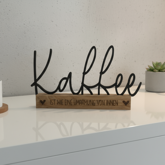 Kaffee ist wie eine Umarmung von innen – dekorativer Küchen-Aufsteller   Schwarz  Kraftélia    Wanddeko
