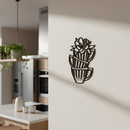 Kaffeetassen mit Blüte – stilvolles Line Art Design für Küche & Essbereich   Schwarz / S-40 cm x 29 cm  Kraftélia    Wanddeko