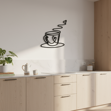 Line Art Kaffeetasse – stilvolle Wanddeko für Küche & Kaffee-Ecke   Schwarz / S-20 cm x 20 cm  Kraftélia    Wanddeko