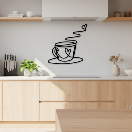 Line Art Kaffeetasse – stilvolle Wanddeko für Küche & Kaffee-Ecke   Schwarz / S-20 cm x 20 cm  Kraftélia    Wanddeko