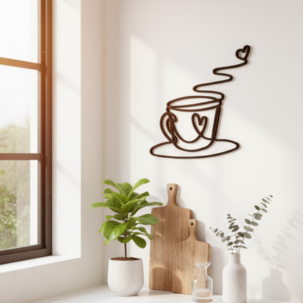 Line Art Kaffeetasse – stilvolle Wanddeko für Küche & Kaffee-Ecke   Schwarz / S-20 cm x 20 cm  Kraftélia    Wanddeko