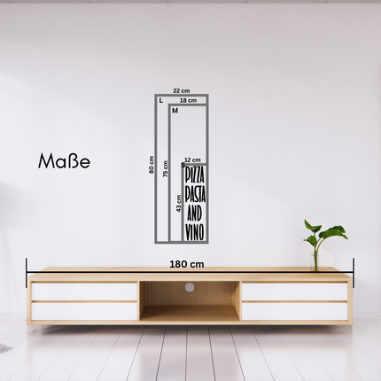 Pizza Pasta and Vino – dekorative Wanddeko für Küche, Esszimmer & Hausbar   Schwarz / S - 43 cm x 12 cm  Kraftélia    Wanddeko
