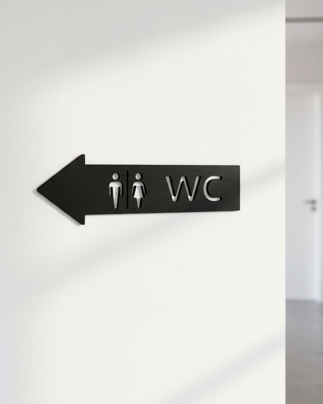 WC-Wegweiser aus Holz – stilvoll & eindeutig   Schwarz  Kraftélia    Wanddeko