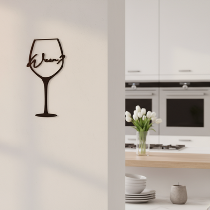 Weinglas-Wanddeko aus Holz – dekoratives Wandbild mit Schriftzug Wein?   Schwarz / S -30 cm x 16 cm  Kraftélia    Wanddeko