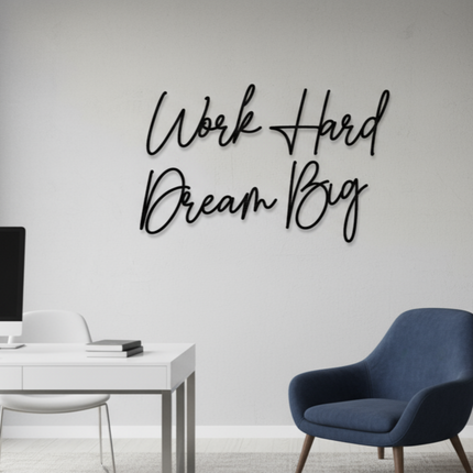 Work Hard Dream Big – motivierende Wanddeko für Büro, Arbeitszimmer & Jugendzimmer   Schwarz / S-18 cm x 28 cm  Kraftélia    Wanddeko