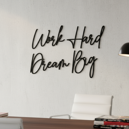 Work Hard Dream Big – motivierende Wanddeko für Büro, Arbeitszimmer & Jugendzimmer   Schwarz / S-18 cm x 28 cm  Kraftélia    Wanddeko
