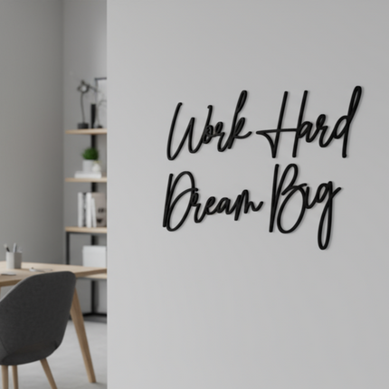 Work Hard Dream Big – motivierende Wanddeko für Büro, Arbeitszimmer & Jugendzimmer   Schwarz / S-18 cm x 28 cm  Kraftélia    Wanddeko