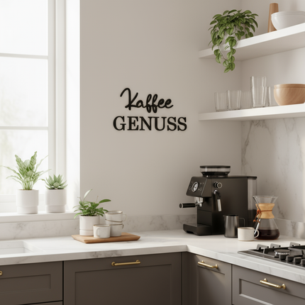 Kaffee Genuss – dekorative Wanddeko für Küche, Esszimmer & Café   Schwarz / S-20 cm x 40 cm  Kraftélia    Wanddeko