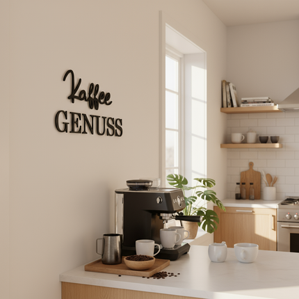 Kaffee Genuss – dekorative Wanddeko für Küche, Esszimmer & Café   Schwarz / S-20 cm x 40 cm  Kraftélia    Wanddeko