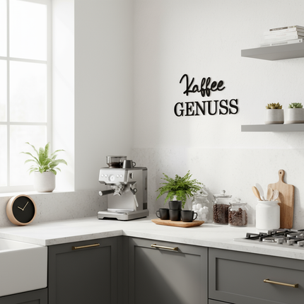 Kaffee Genuss – dekorative Wanddeko für Küche, Esszimmer & Café   Schwarz / S-20 cm x 40 cm  Kraftélia    Wanddeko