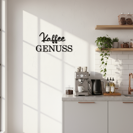 Kaffee Genuss – dekorative Wanddeko für Küche, Esszimmer & Café   Schwarz / S-20 cm x 40 cm  Kraftélia    Wanddeko