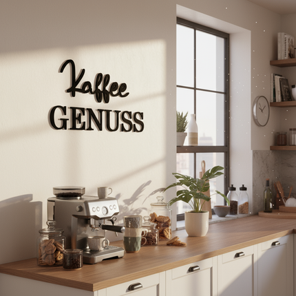 Kaffee Genuss – dekorative Wanddeko für Küche, Esszimmer & Café   Schwarz / S-20 cm x 40 cm  Kraftélia    Wanddeko