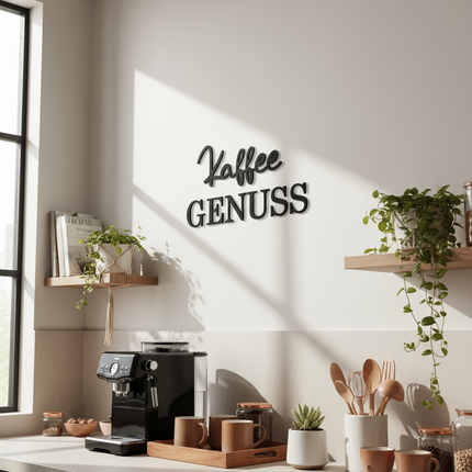 Kaffee Genuss – dekorative Wanddeko für Küche, Esszimmer & Café   Schwarz / S-20 cm x 40 cm  Kraftélia    Wanddeko