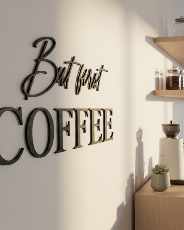 But first Coffee – Schriftzug aus Holz