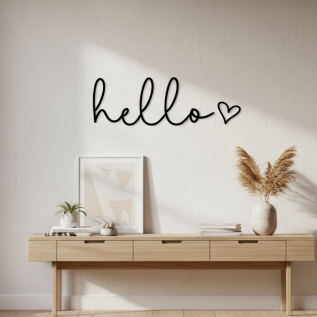 Hello mit Herz – Holzschriftzug