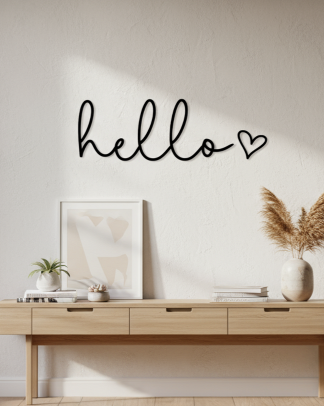 Hello mit Herz – Holzschriftzug