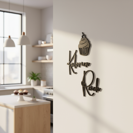 Kalorien Reich mit Cupcake – Holzschriftzug