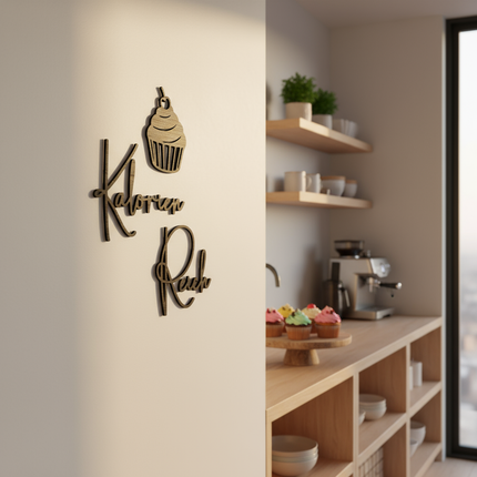 Kalorien Reich mit Cupcake – Holzschriftzug