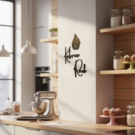 Kalorien Reich mit Cupcake – Holzschriftzug