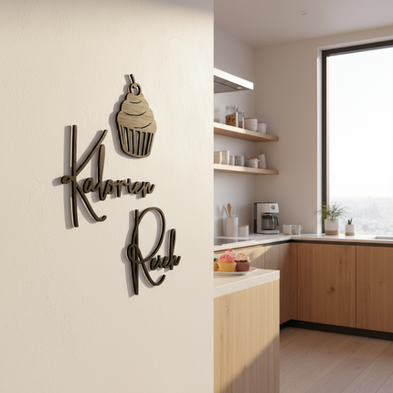 Kalorien Reich mit Cupcake – Holzschriftzug