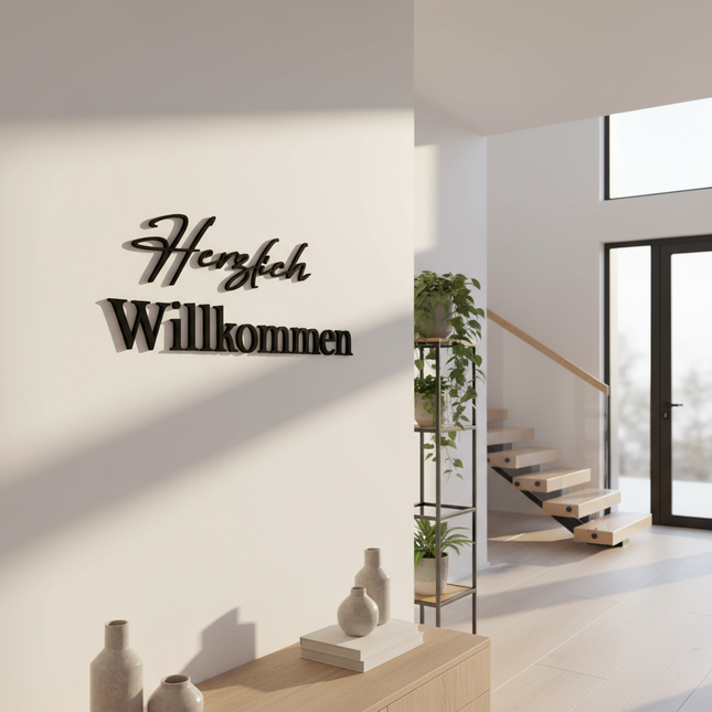 Herzlich Willkommen – Schriftzug aus Holz