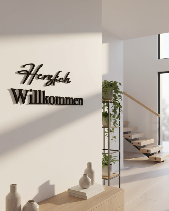 Herzlich Willkommen – Schriftzug aus Holz